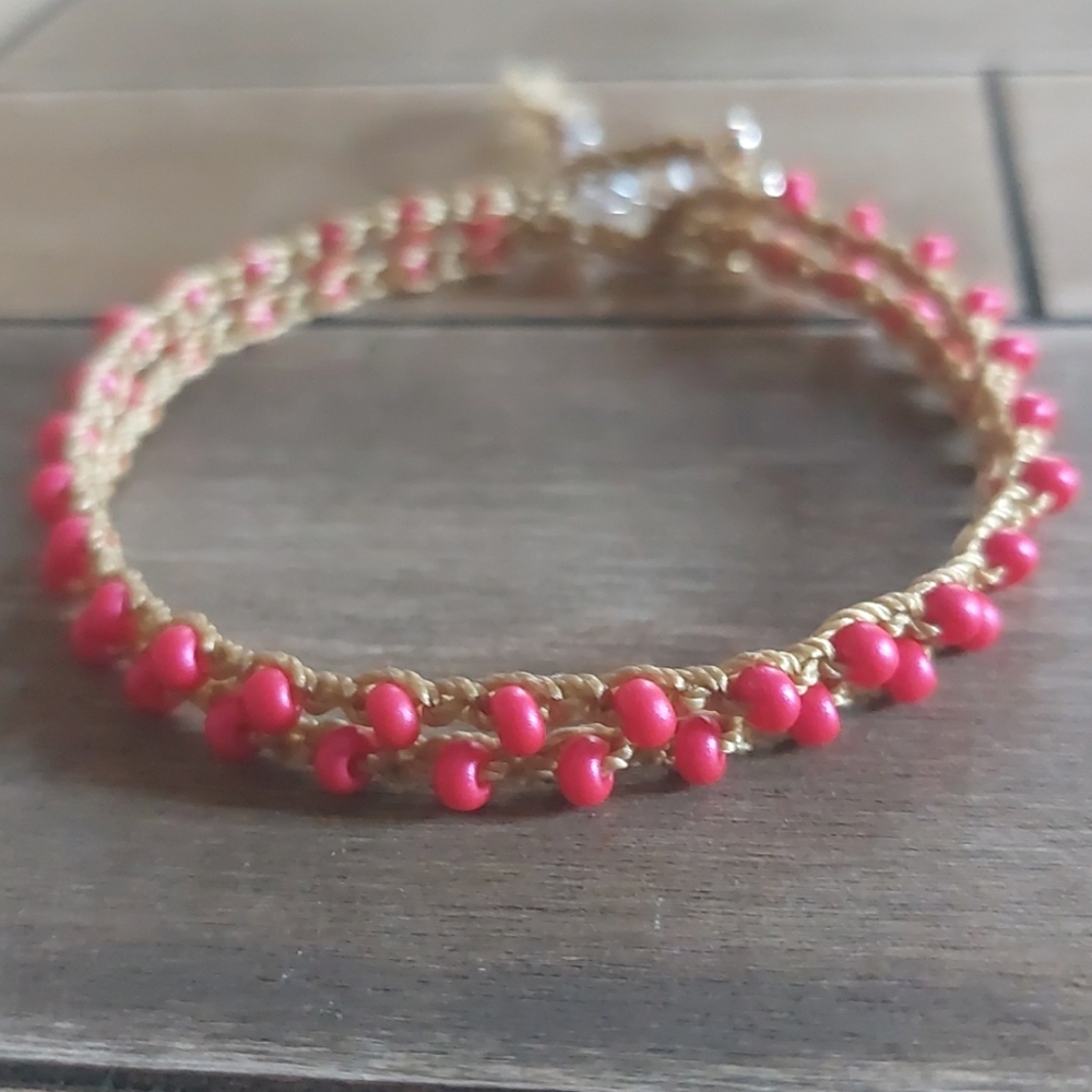 Handcrafted Bead Crochet Bracelet in Pink
